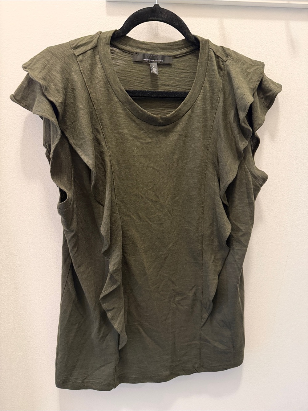White House Black Market Olive Green Ruffle Sleeve Tank